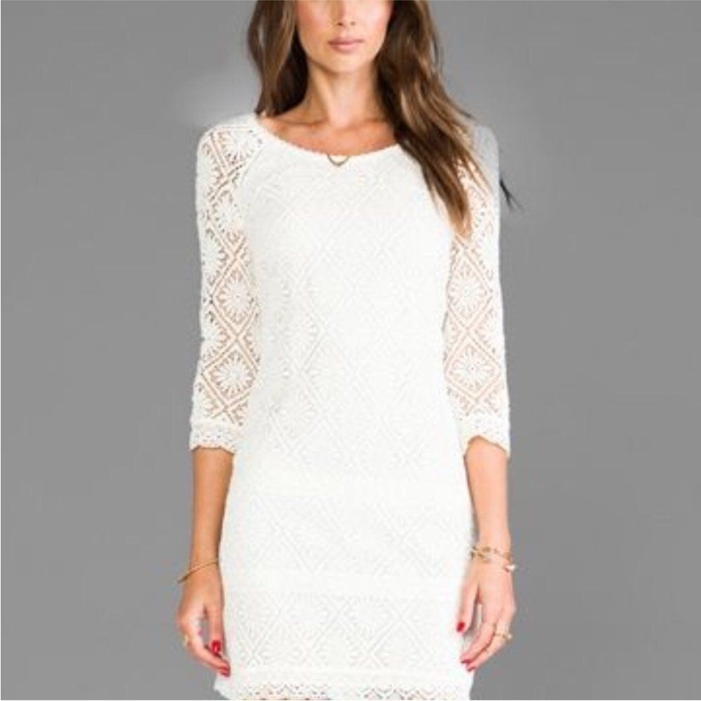 Juicy Couture Floral Crotchet Lace Dress Cream Women’s Size 10 Long Sleeve Lined